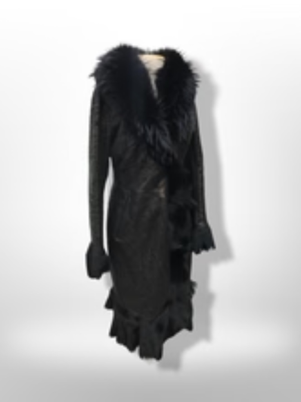 Black Shearling Suede and Fur Boho Chic Coat Made in Italy Princess